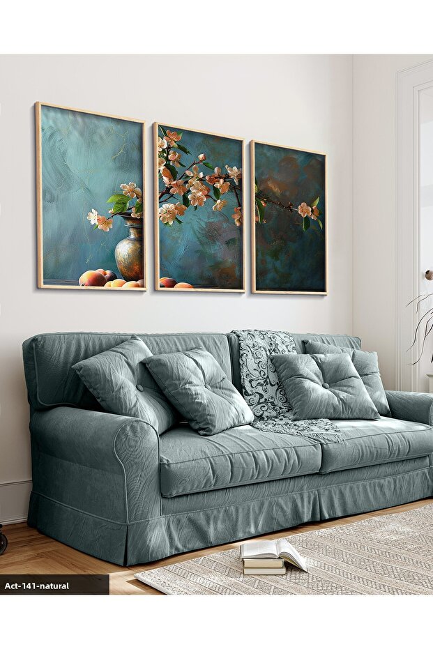 Oil Painting Look Cherry Blossoms 3 Piece Wooden Framed Painting Act