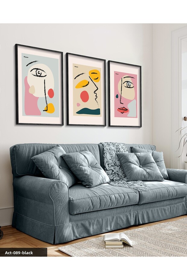 Picasso Woman Portrait 3 Piece Black Wooden Framed Painting