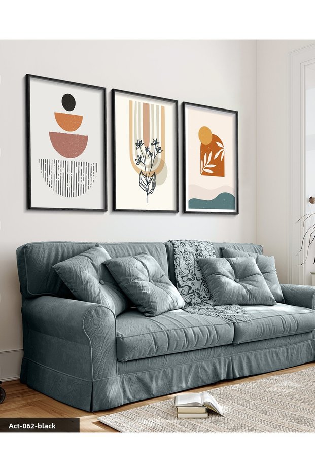 Abstract 3 Piece Black Wooden Framed Painting