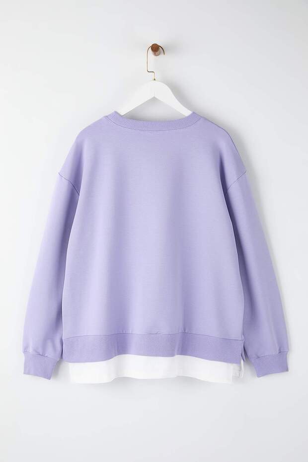 Lila Alttan T-Shirt Çıkma Görünümlü İnce Örme Büyük Beden Sweatshirt TBBAW23AO00023 - 8