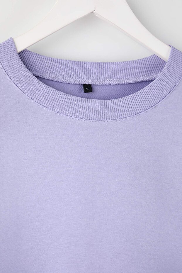 Lila Alttan T-Shirt Çıkma Görünümlü İnce Örme Büyük Beden Sweatshirt TBBAW23AO00023 - 6