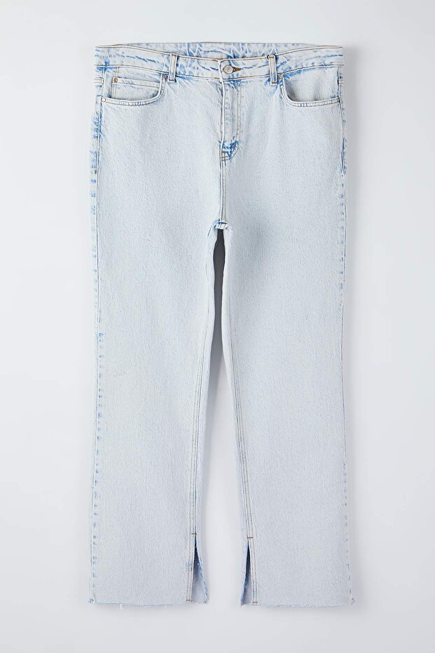 Mavi Yüksek Bel Yırtmaç Detaylı Flare Fit Büyük Beden Jeans TBBAW26CJ00000 - 4