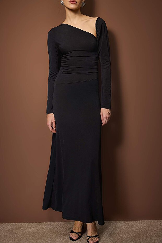 Siyah Örme Maxi Abiye & Mezuniyet Elbisesi TPRAW26AE00019 - 3