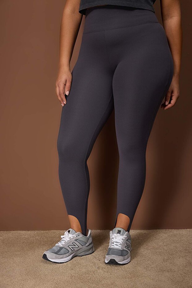 Gri Fırçalı Soft Kumaş Füzo Tam Boy Yoga Örme Spor Tayt TBBAW26BV00006 - 3