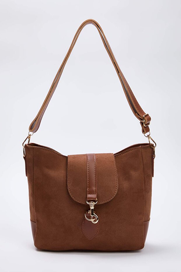Taba Süet Toka Detaylı Kadın Midi Tote Omuz Çanta TAKAW26OC00063 - 3
