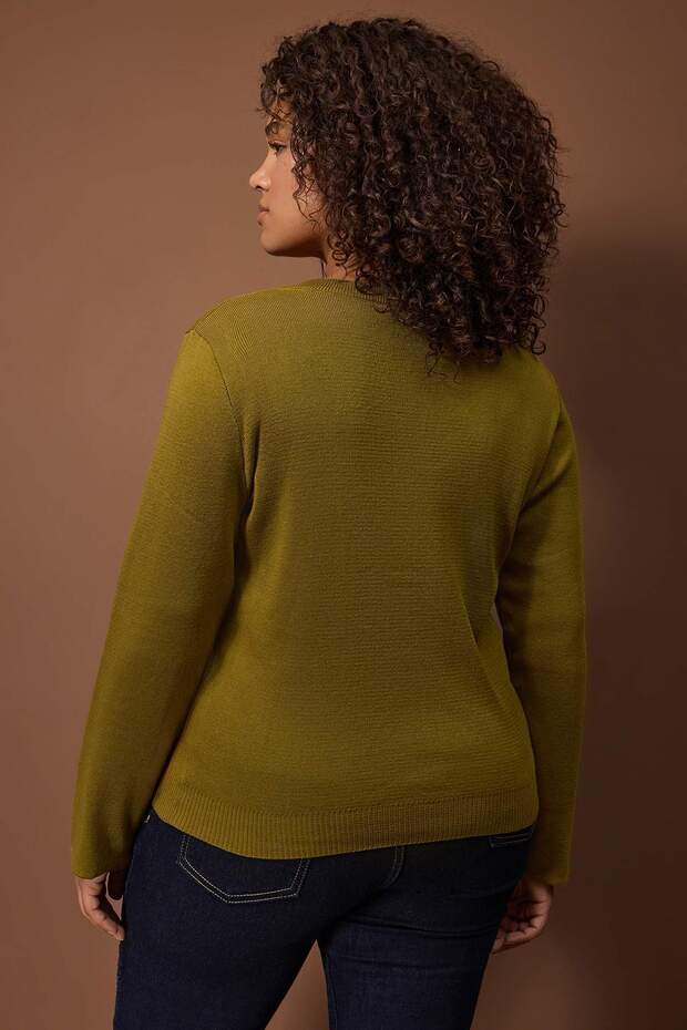 Wardrobe Essentials Yağ Yeşili Düğme Detaylı Pamuklu Basic Triko Hırka TBBAW26AV00042 - 4