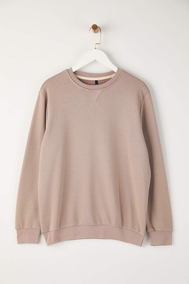 Bej Rahat Kesim Basic Bisiklet Yaka Sweatshirt TMNAW26SW00060 - 5