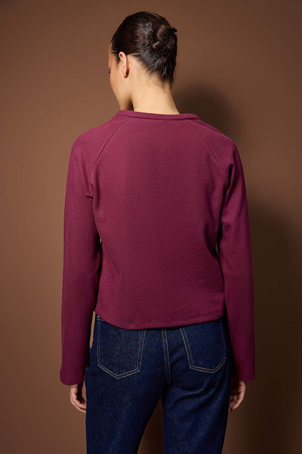 Bordo Regular/Normal Kalıp Yarım Patlı Selanik Kalın Örme Bluz TWOAW26BZ00252 - 4