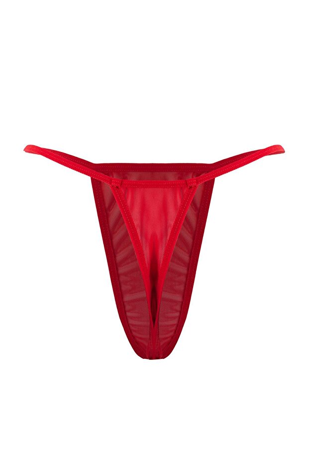 Kırmızı Kurdele/Fiyonklu, Yırtmaçlı ve Dantelli Tül Külotlu Babydoll/Fantezi Gecelik THMAW26LL00023 - 8