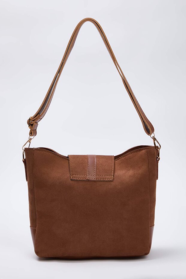 Taba Süet Toka Detaylı Kadın Midi Tote Omuz Çanta TAKAW26OC00063 - 5