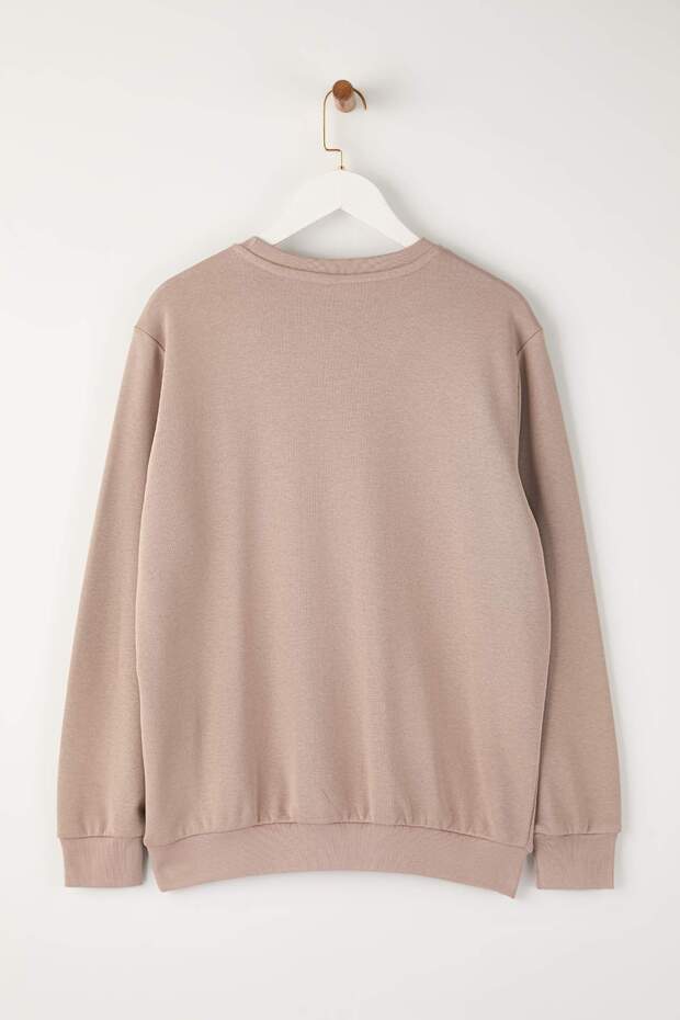 Bej Rahat Kesim Basic Bisiklet Yaka Sweatshirt TMNAW26SW00060 - 7