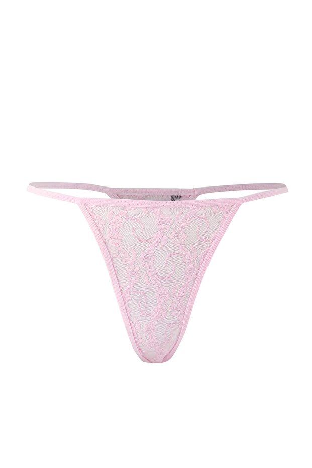 Pembe Pencere/Cut Out Detaylı Külotlu Dantelli Kapsız Örme Babydoll/Fantezi Gecelik THMSS25CY00004 - 6