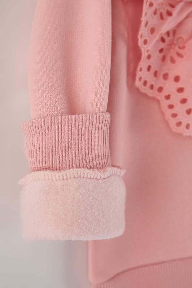 Pembe Pamuklu Düz/Basic Kalın/İçi Polarlı Regular Örme Kız Çocuk Sweatshirt TKDAW26SW00034 - 4