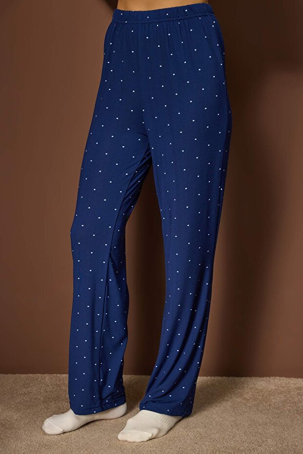 Mavi Kalpli Yumuşak Tuşe Örme Pijama Takımı THMAW26PT00045 - 3