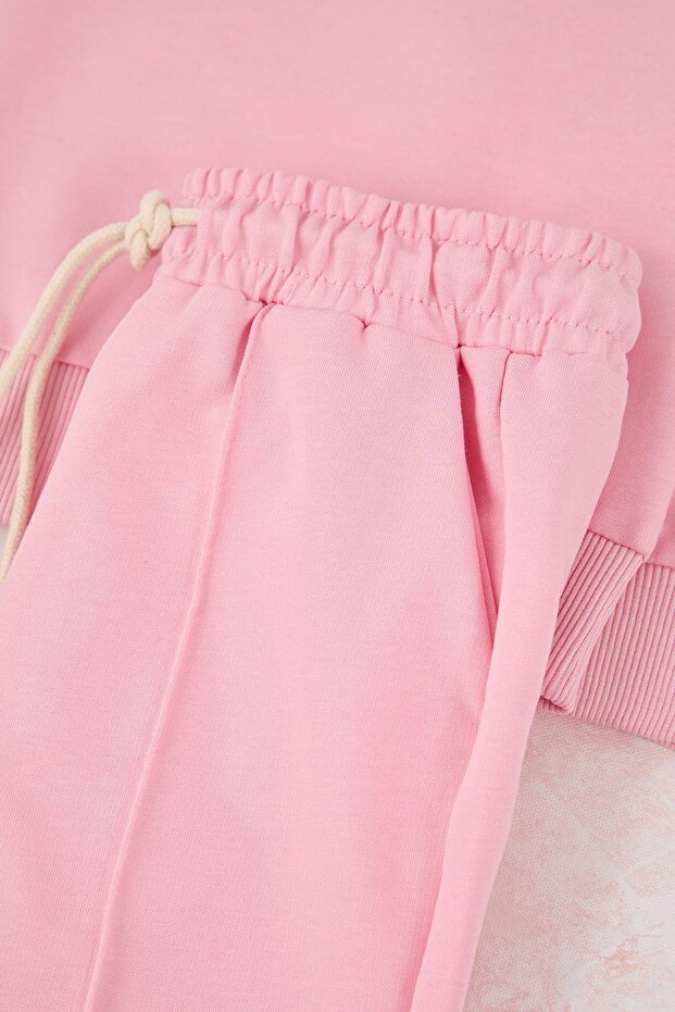 Pembe Pamuklu Kalpli Oversize Kız Çocuk Örme Alt - Üst Takım TKDAW26AU00001 - 3