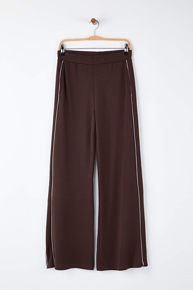 Kahverengi Biyeli Wide Leg/Geniş Paça Örme Spor Eşofman Altı THMAW26EA00001 - 6