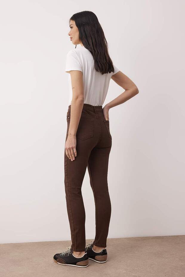 Kahverengi Yüksek Bel Esnek Skinny Jeans TWOAW24JE00068 - 4