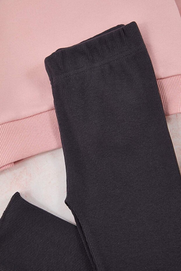 Pembe Kız Çocuk Pamuklu Baskılı Oversize Örme Alt - Üst Takım TKDAW26AU00023 - 3
