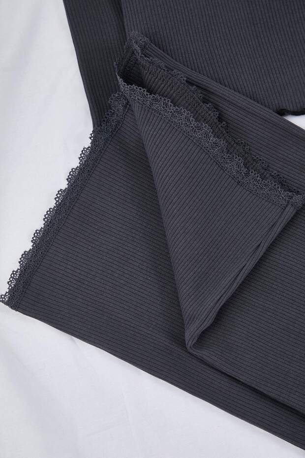 Antracytowy bawełniany komplet piżamy z koronką i kokardką/wstążką TBBAW26AI00021 - 3