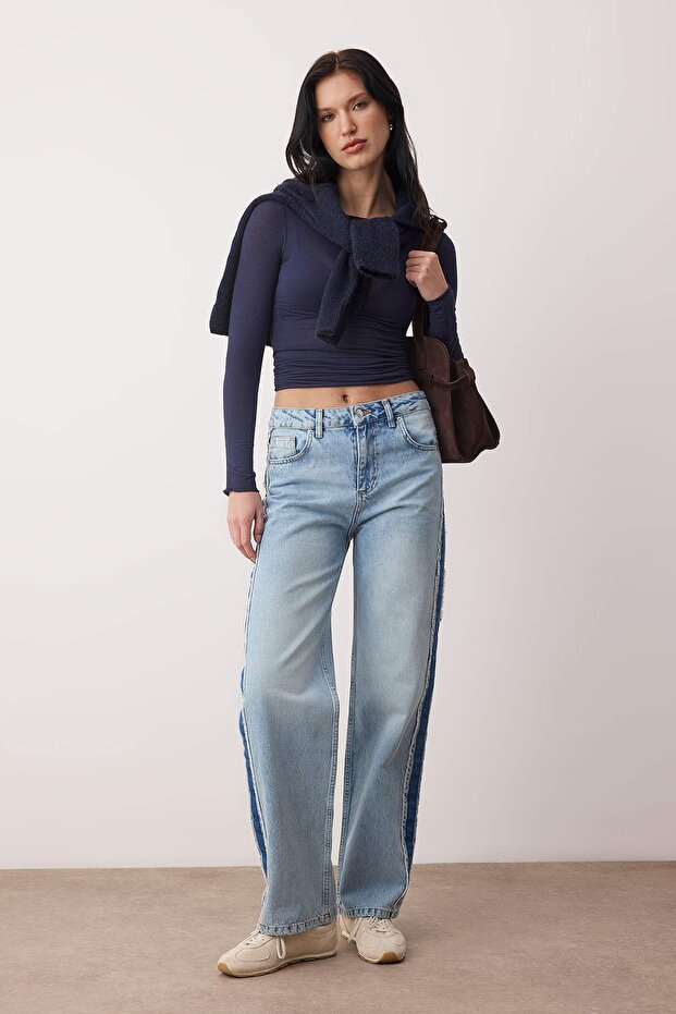 Mavi Dikiş Detaylı Yüksek Bel Wide Leg Jeans TWOAW26JE00233 - 2