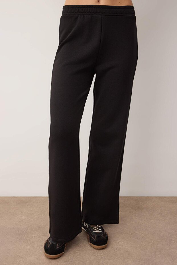 Siyah Belden Oturmalı/Peplum Üst Straigth/Düz Kesim Alt Örme Alt - Üst Takım TWOAW26AU00136 - 3