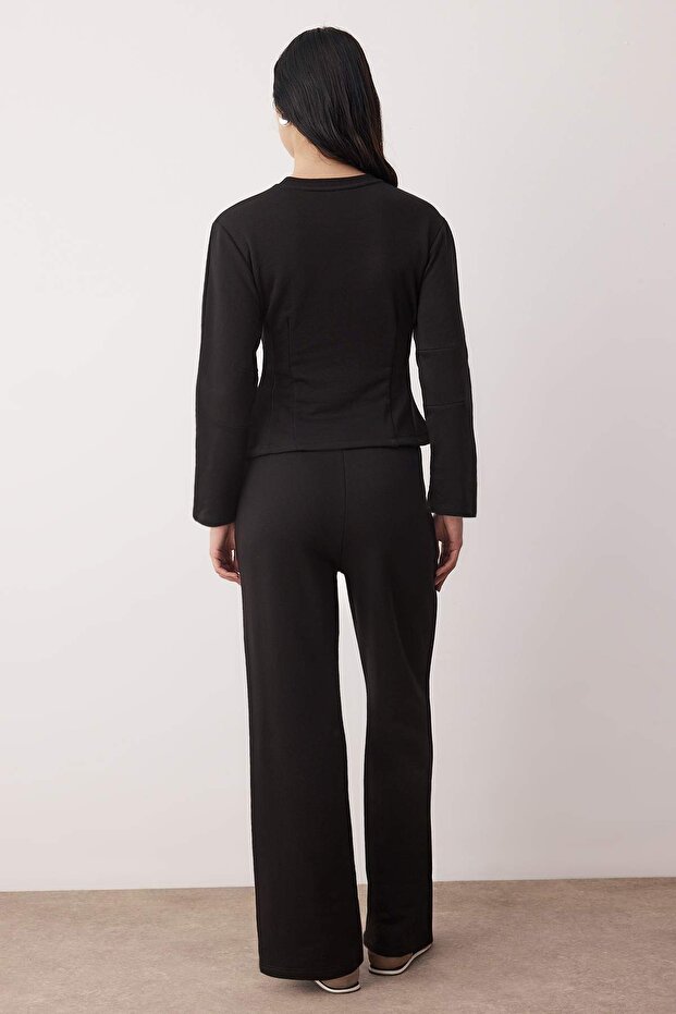 Siyah Belden Oturmalı/Peplum Üst Straigth/Düz Kesim Alt Örme Alt - Üst Takım TWOAW26AU00136 - 4