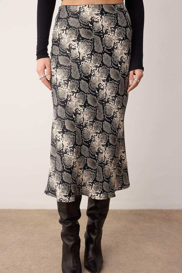 Siyah Animal/ Yılan Desenli Dokuma Midi Saten Etek TWOAW26ET00163 - 7