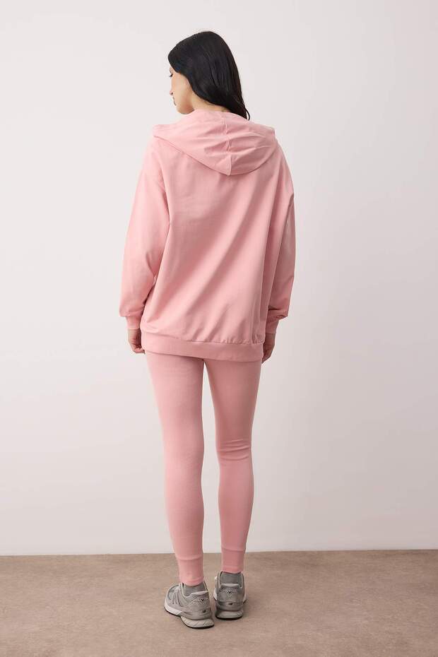 Gül Kurusu 3'lü Oversize/Geniş Kalıp Kapüşonlu Taytlı Örme Alt - Üst Takım TWOAW26AU00151 - 6