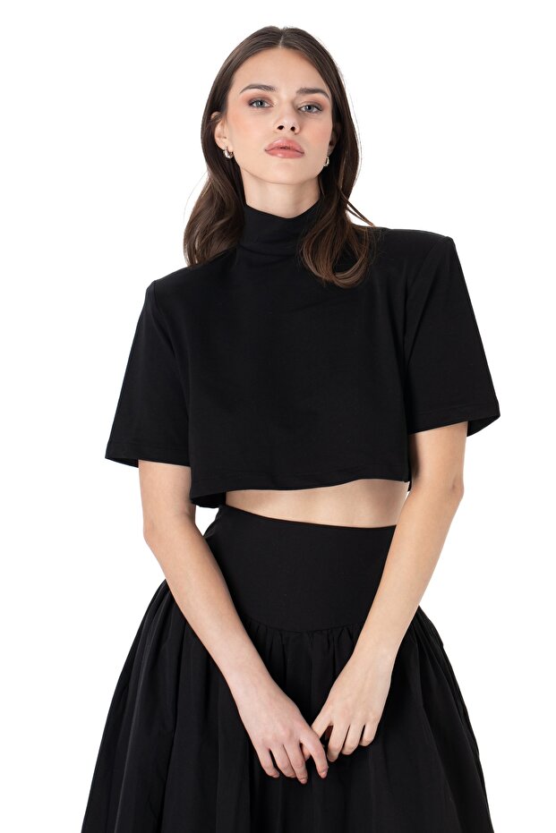 Crop căptușit cu guler înalt - 2