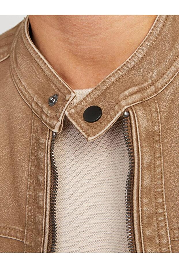 JJEWARNER WASHED PU JACKET PU DERİ MONT NOOS SAFARİ - 8