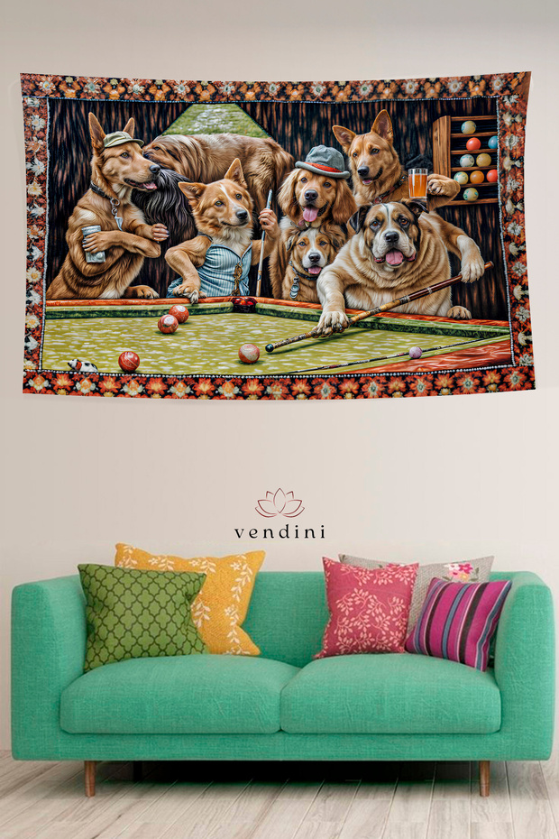 Vintage Series Billiard Dog Wall Tapestry Wall Covering Wall Tapestry