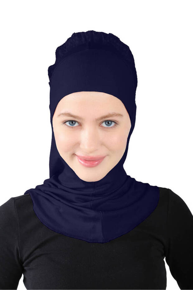Large Hijab with Button - St124 Navy Blue (7812403)