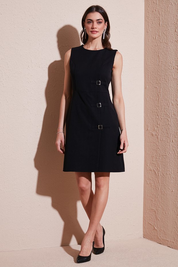 Standard Fit Belted Crew Neck Mini Evening Dress Dress 611El1964