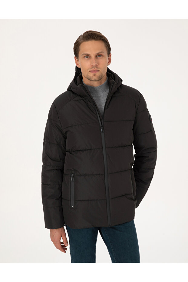 Black Hooded Coat 50313923-Vr046