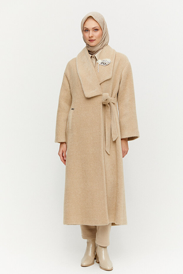 Asimetrik Yaka Oversize Manto - 1