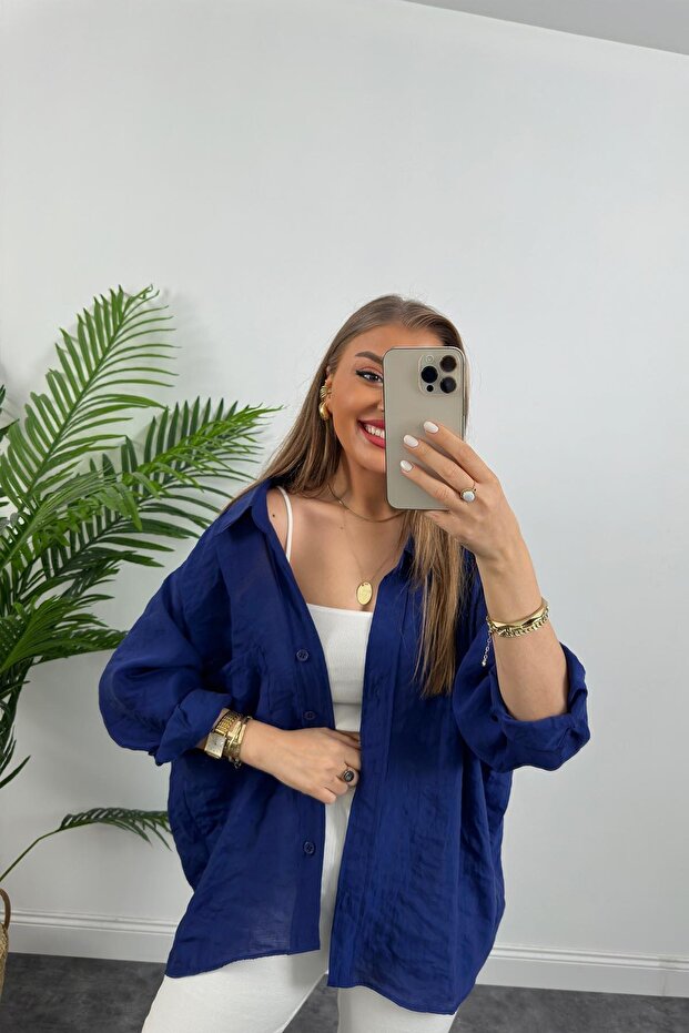 Off-Shoulder Summer Fabric Oversize Shirt - 2