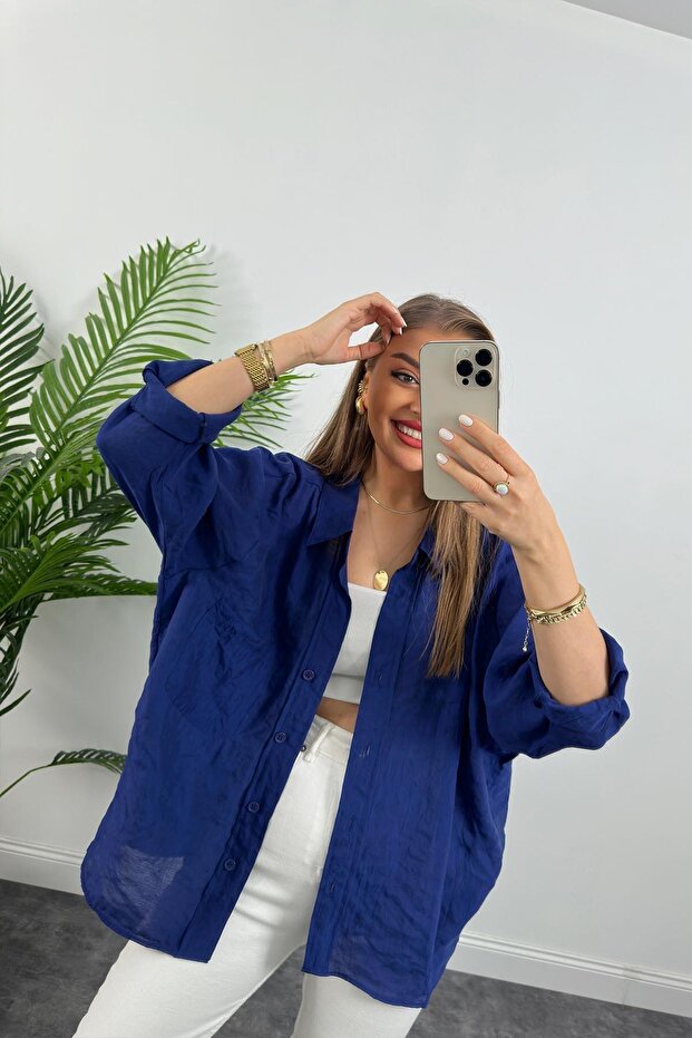 Off-Shoulder Summer Fabric Oversize Shirt - 3