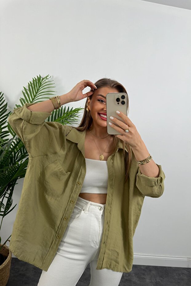 Off-Shoulder Summer Fabric Oversize Shirt - 2