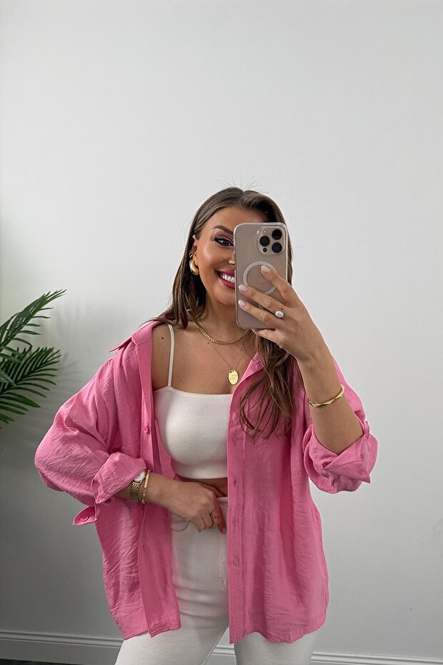 Cămașă oversize din țesătură cu umeri - 2