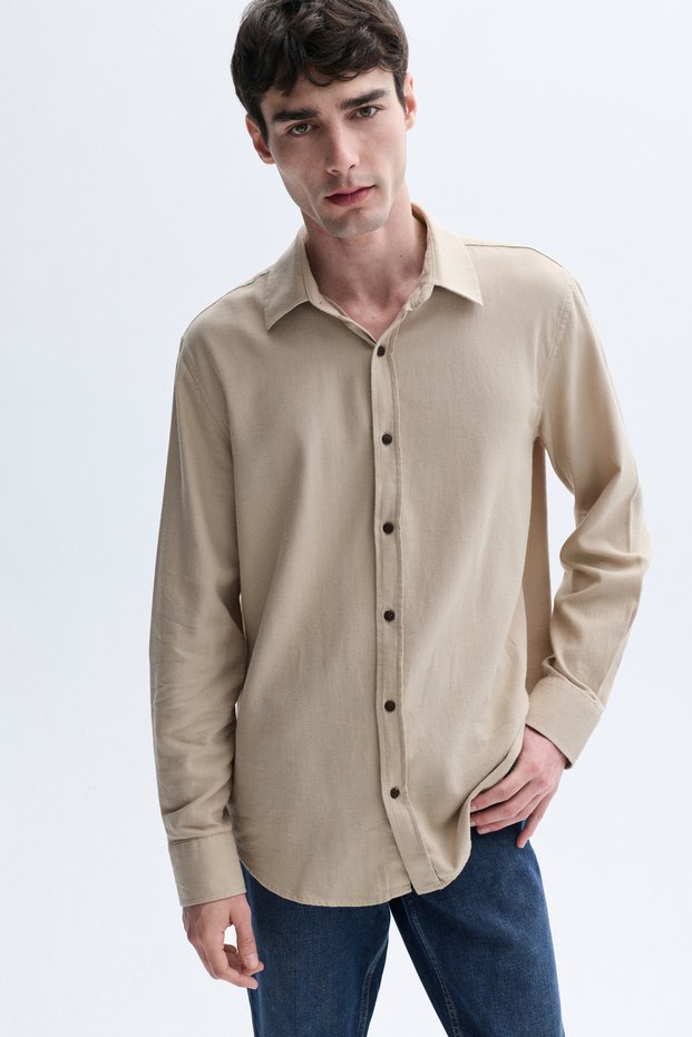 Men's Beige Regular Fit Long Sleeve Shirt