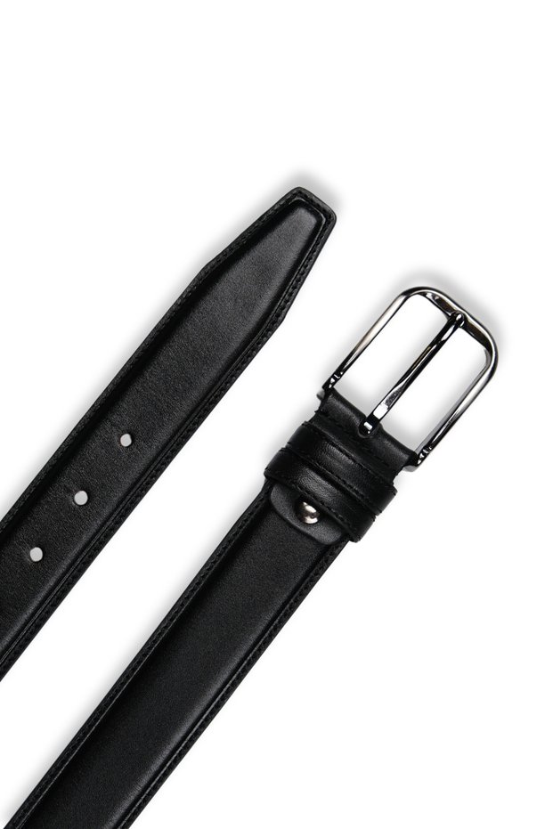 Genuine Leather Men's Belt – Stitched, 3.5cm, Black | 7458