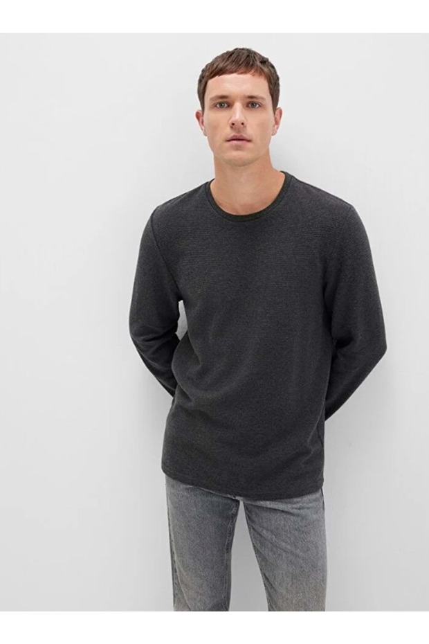 064622 Long Sleeve Textured T-Shirt Men's T-Shirt Smoked