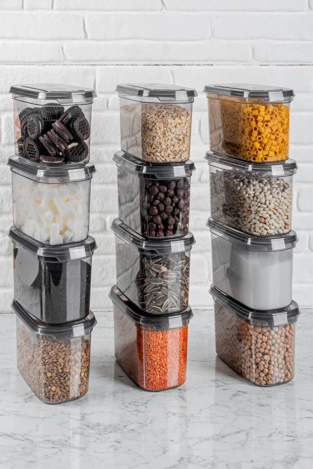 15-Piece Storage Container Set Anthracite Rectangular with Spoon Gift (650ml + 1000ml + 15500ml + 2100ml + 3100ml) X 3 - 5