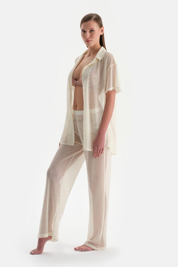 Ekru Kısa Kol Gömlek - 4