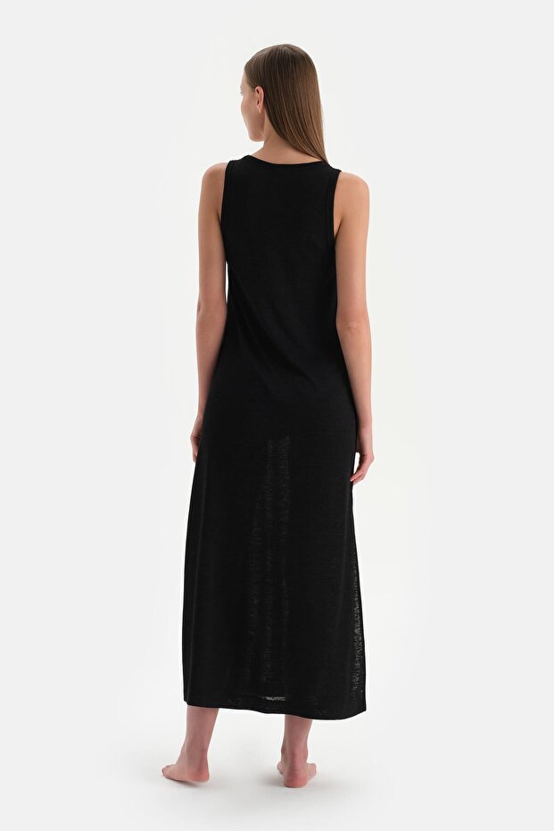 Siyah Kalın Askılı Kolsuz Elbise - 2