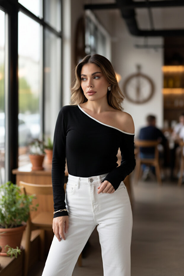BİYELİ TEK OMUZ PENYE BLUZ - 2
