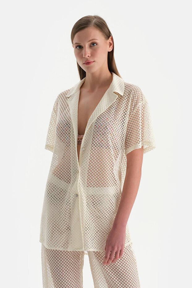 Ekru Kısa Kol Gömlek - 1