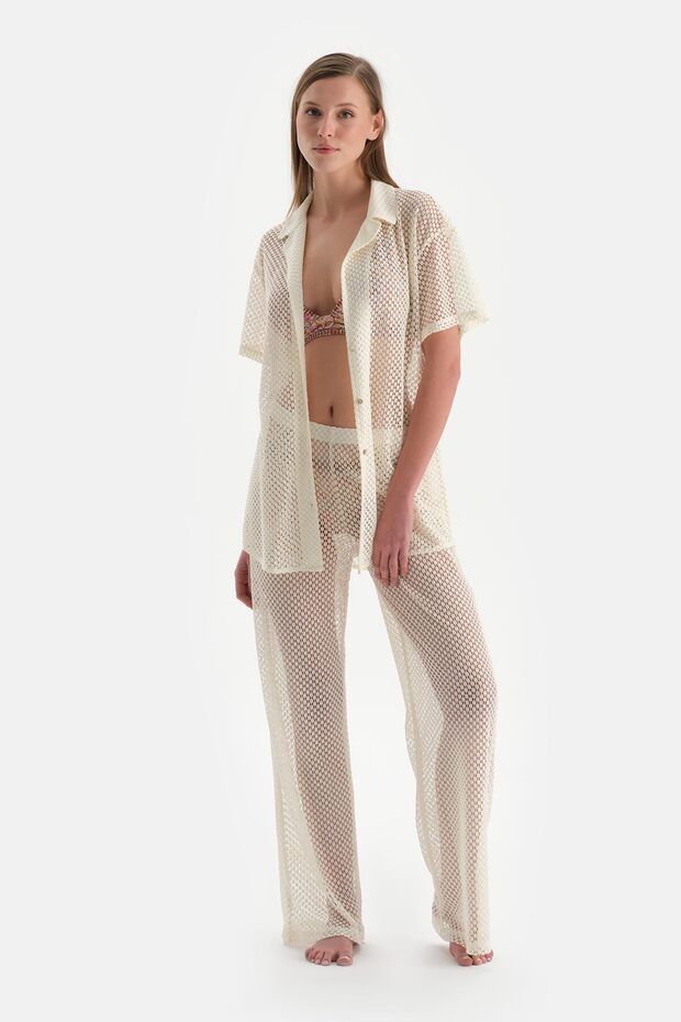 Ekru Kısa Kol Gömlek - 5