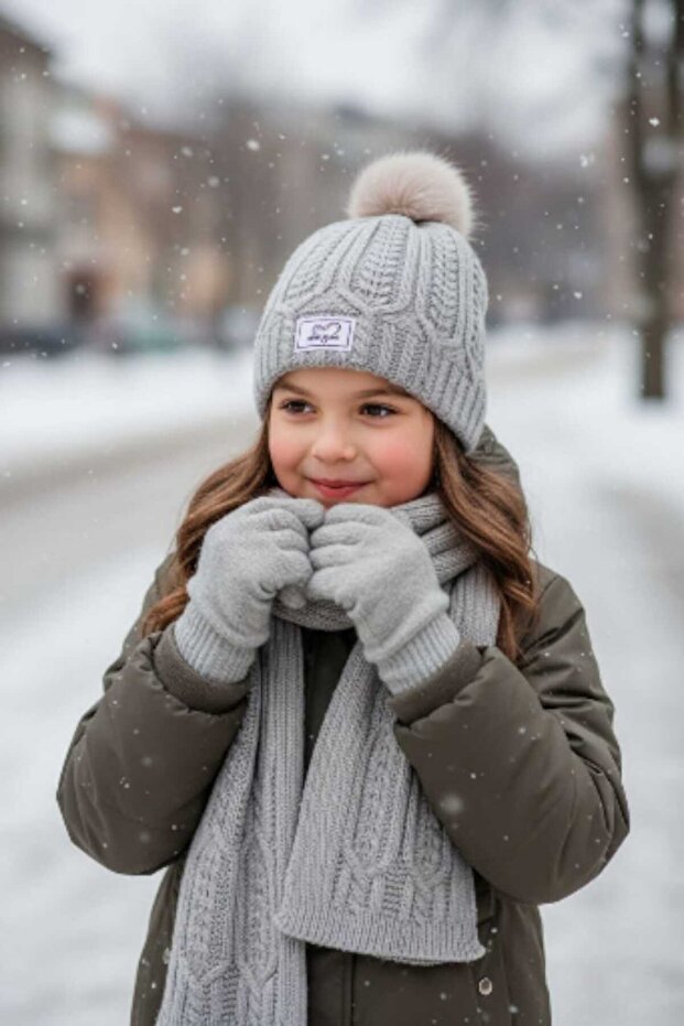 9-15 Years Old Girls' Fleece Scarf, Beanie, Gloves 3-Piece Set