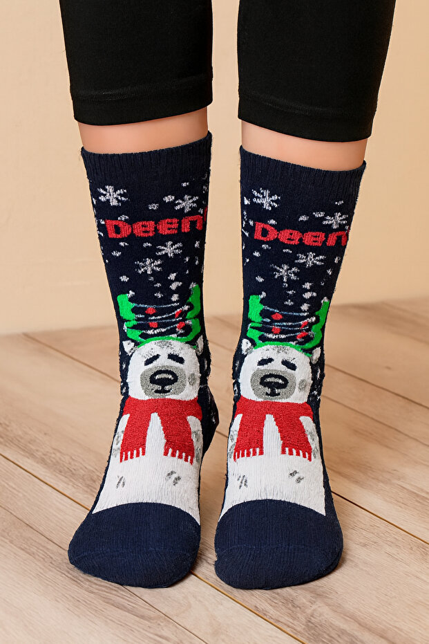 Navy Blue Gift - Christmas Deer Themed Men's Women's Children's Long Christmas Socks Single